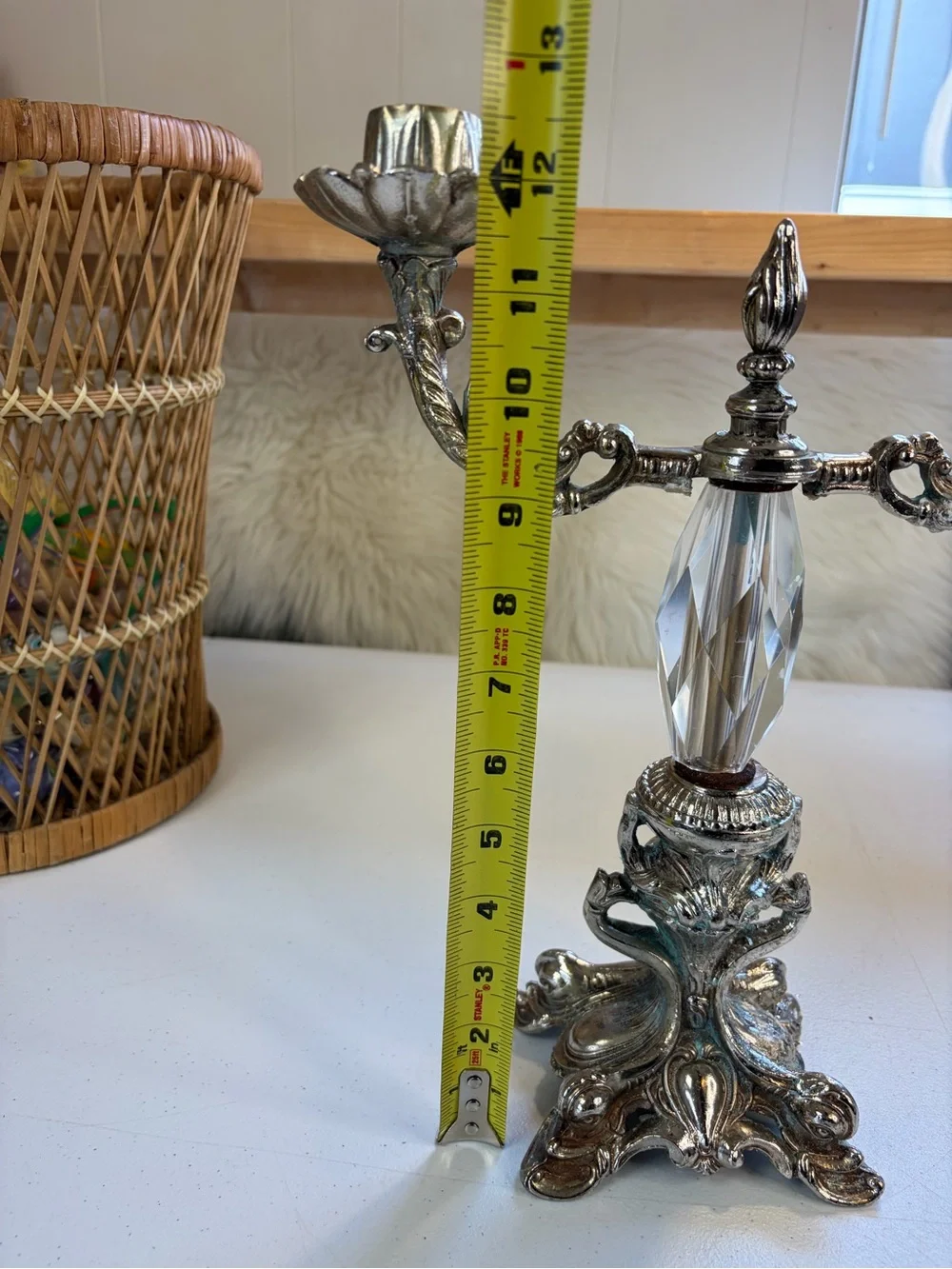 Vintage Silver Tone Crystal Double Arm Candelabra Candle Holder Baroque Decor - Picture 10 of 11